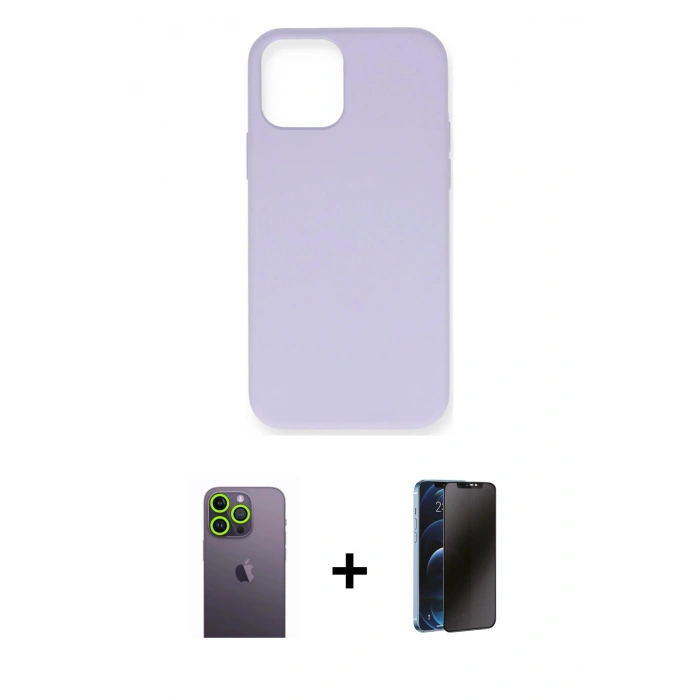 MARSİLYAN™- iPhone 12 Pro Max Kılıf Ahenk Serisi - Siyah 3D Antistatik Hayalet Cam Ekran Koruyucu + Neon Fosforlu Kamera Lens - YL