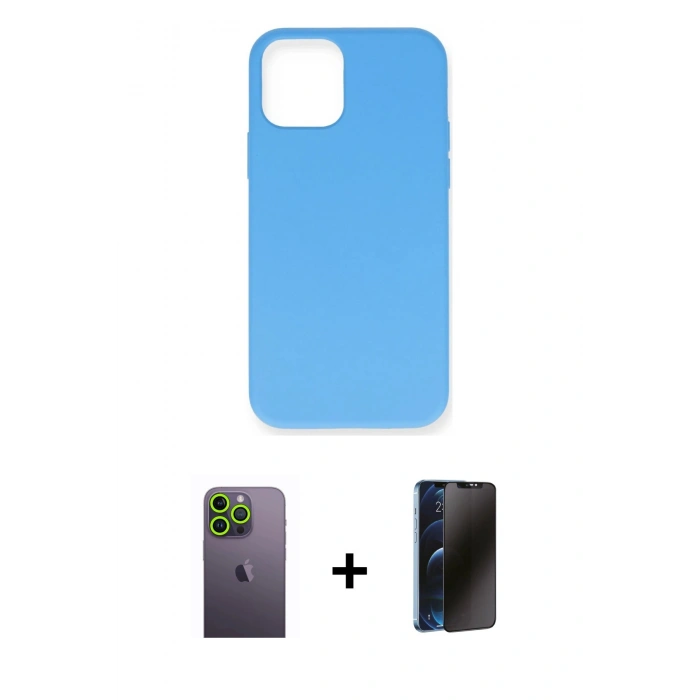 MARSİLYAN™- iPhone 12 Pro Max Kılıf Ahenk Serisi - Siyah 3D Antistatik Hayalet Cam Ekran Koruyucu + Neon Fosforlu Kamera Lens - YL