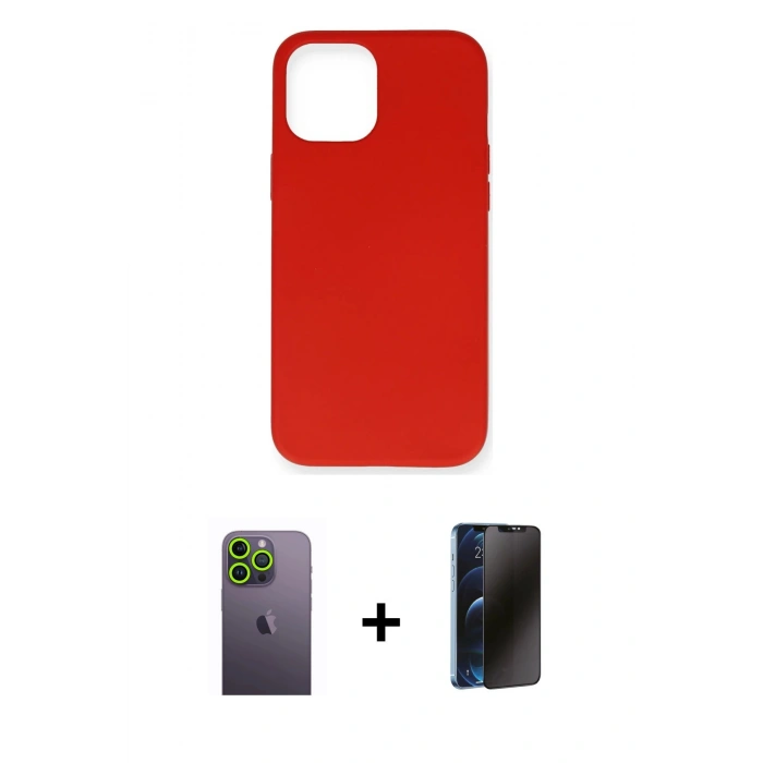 MARSİLYAN™- iPhone 12 Pro Max Kılıf Ahenk Serisi - Siyah 3D Antistatik Hayalet Cam Ekran Koruyucu + Neon Fosforlu Kamera Lens - YL
