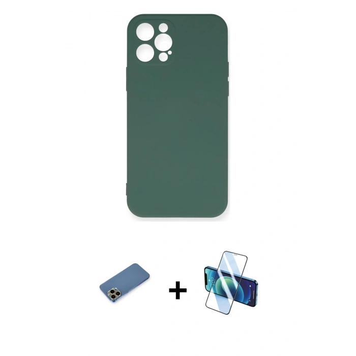MARSİLYAN™- iPhone 12 Pro Max Kılıf Ahenk Serisi - Siyah 3D Antistatik Seramik Nano Ekran Koruyucu + Gold Shine Kamera Lens Koruma Cam