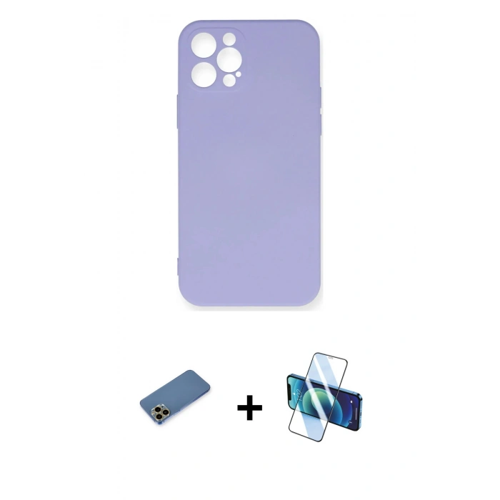 MARSİLYAN™- iPhone 12 Pro Max Kılıf Ahenk Serisi - Siyah 3D Antistatik Seramik Nano Ekran Koruyucu + Gold Shine Kamera Lens Koruma Cam