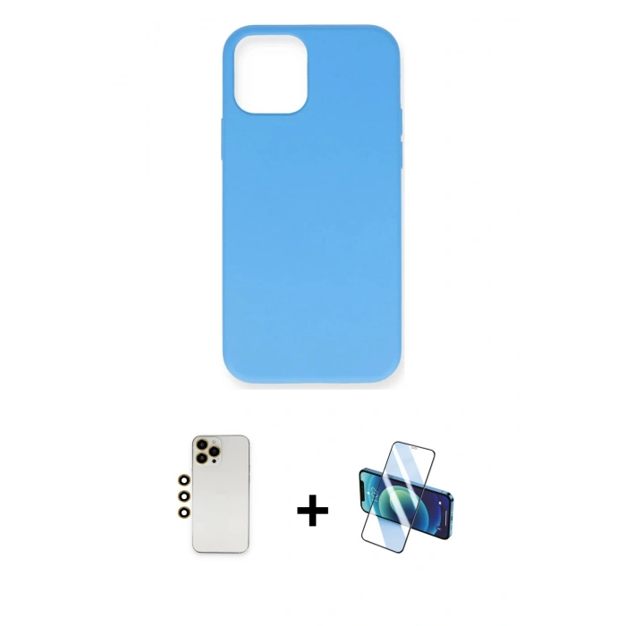 MARSİLYAN™- iPhone 12 Pro Max Kılıf Ahenk Serisi - Siyah 3D Antistatik Seramik Nano Ekran Koruyucu + Gold Shine Kamera Lens