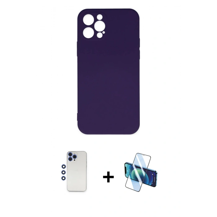 MARSİLYAN™- iPhone 12 Pro Max Kılıf Ahenk Serisi - Siyah 3D Antistatik Seramik Nano Ekran Koruyucu + Shine Kamera Lens - LT