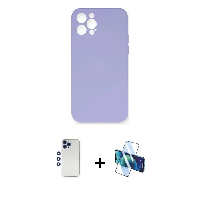 MARSİLYAN™- iPhone 12 Pro Max Kılıf Ahenk Serisi - Siyah 3D Antistatik Seramik Nano Ekran Koruyucu + Shine Kamera Lens - LT