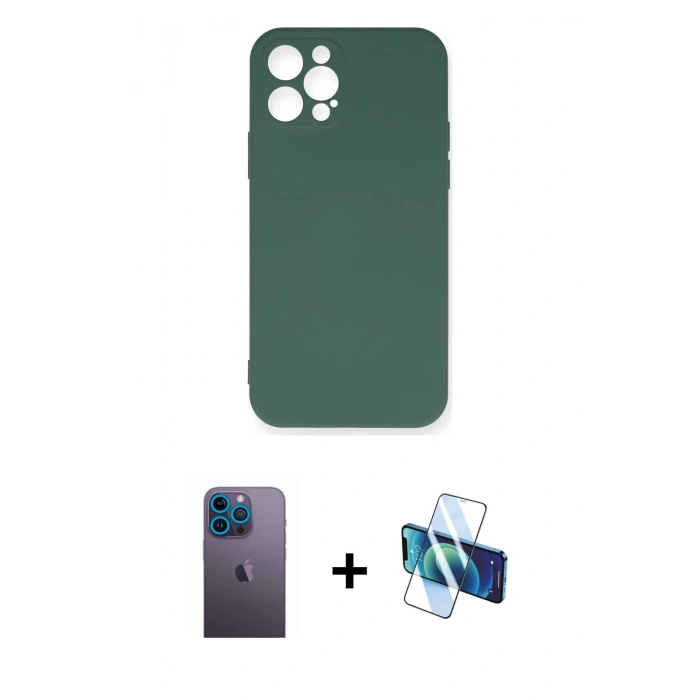 MARSİLYAN™- iPhone 12 Pro Max Kılıf Ahenk Serisi - Siyah 3D Antistatik Seramik Nano Ekran Koruyucu + Neon Fosforlu Kamera Lens - MI