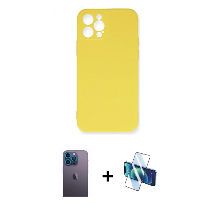 MARSİLYAN™- iPhone 12 Pro Max Kılıf Ahenk Serisi - Siyah 3D Antistatik Seramik Nano Ekran Koruyucu + Neon Fosforlu Kamera Lens - MI