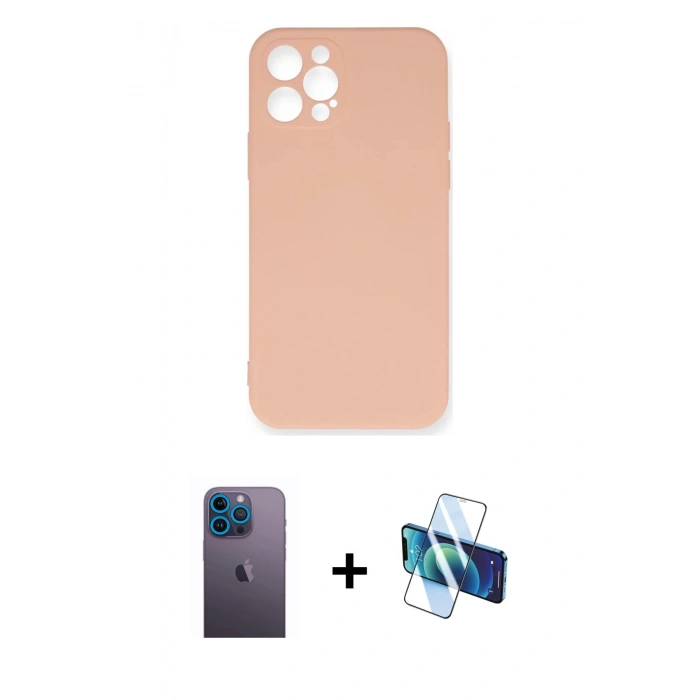 MARSİLYAN™- iPhone 12 Pro Max Kılıf Ahenk Serisi - Siyah 3D Antistatik Seramik Nano Ekran Koruyucu + Neon Fosforlu Kamera Lens - MI