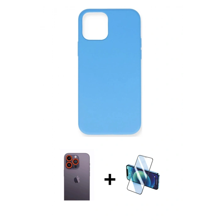 MARSİLYAN™- iPhone 12 Pro Max Kılıf Ahenk Serisi - Siyah 3D Antistatik Seramik Nano Ekran Koruyucu + Neon Fosforlu Kamera Lens - TU