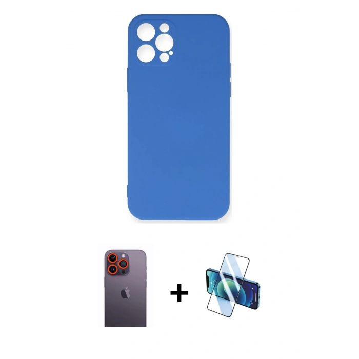 MARSİLYAN™- iPhone 12 Pro Max Kılıf Ahenk Serisi - Siyah 3D Antistatik Seramik Nano Ekran Koruyucu + Neon Fosforlu Kamera Lens - TU