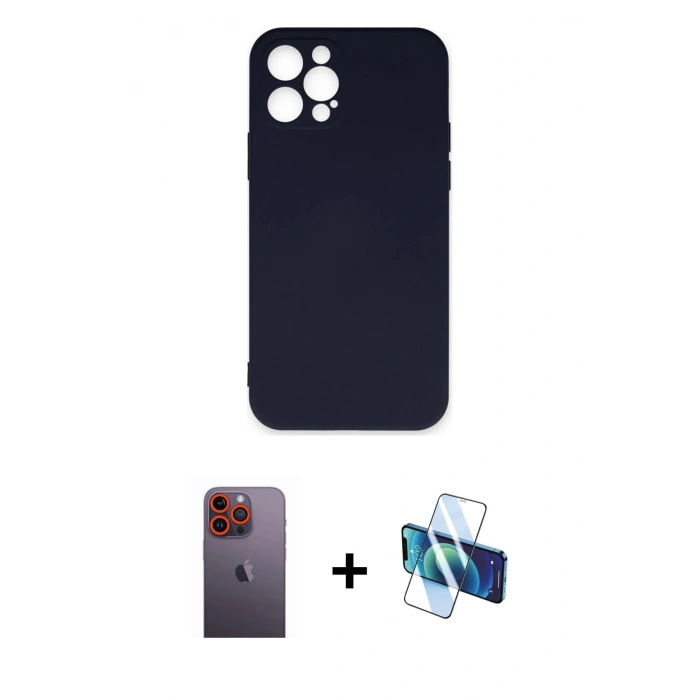 MARSİLYAN™- iPhone 12 Pro Max Kılıf Ahenk Serisi - Siyah 3D Antistatik Seramik Nano Ekran Koruyucu + Neon Fosforlu Kamera Lens - TU