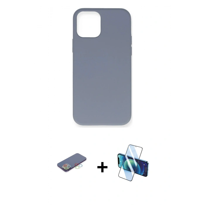 MARSİLYAN™- iPhone 12 Pro Max Kılıf Ahenk Serisi - Siyah 3D Antistatik Seramik Nano Ekran Koruyucu + Renkli Kamera Lens Koruma Cam - MI
