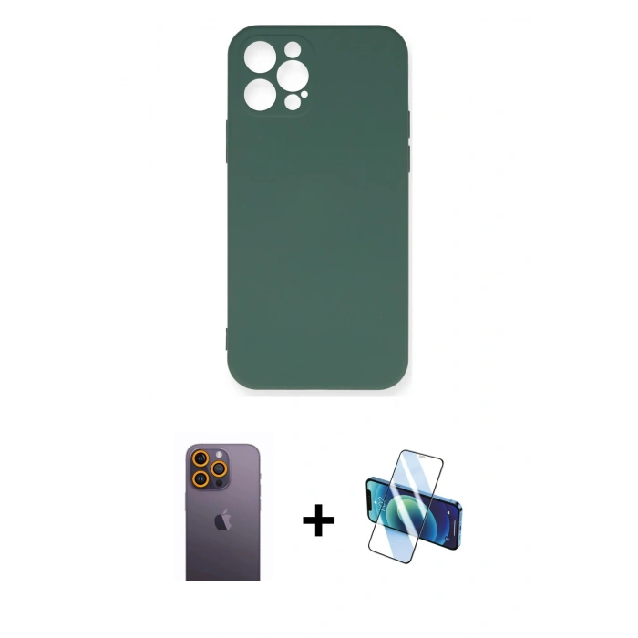 MARSİLYAN™- iPhone 12 Pro Max Kılıf Ahenk Serisi - Siyah 3D Antistatik Seramik Nano Ekran Koruyucu + Neon Fosforlu Kamera Lens - SI