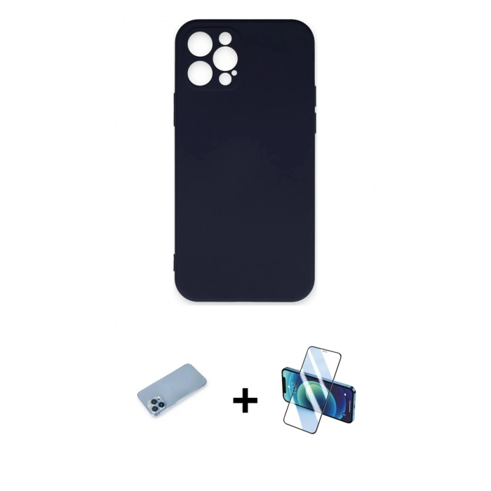 MARSİLYAN™- iPhone 12 Pro Max Kılıf Ahenk Serisi - Siyah 3D Antistatik Seramik Nano Ekran Koruyucu + Shine Kamera Lens Koruma Cam - MI