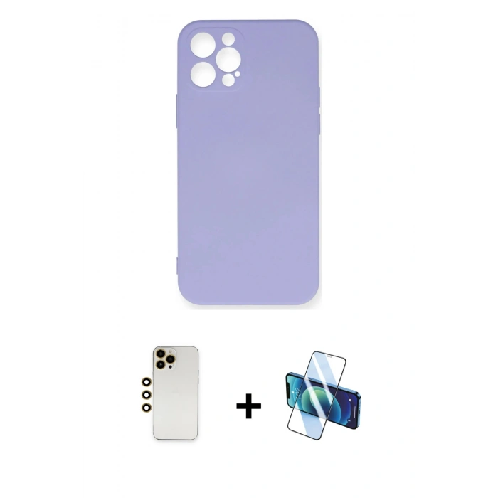 MARSİLYAN™- iPhone 12 Pro Max Kılıf Ahenk Serisi - Siyah 3D Antistatik Seramik Nano Ekran Koruyucu + Shine Kamera Lens - GD