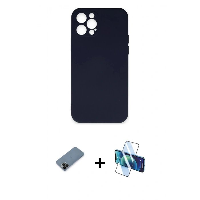MARSİLYAN™- iPhone 12 Pro Max Kılıf Ahenk Serisi - Siyah 3D Antistatik Seramik Nano Ekran Koruyucu + Shine Kamera Lens Koruma Cam - SH