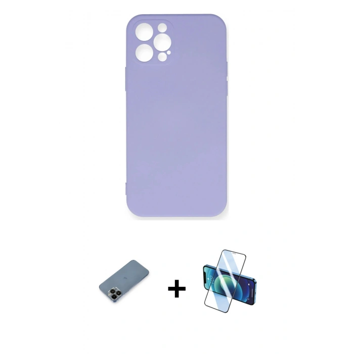 MARSİLYAN™- iPhone 12 Pro Max Kılıf Ahenk Serisi - Siyah 3D Antistatik Seramik Nano Ekran Koruyucu + Shine Kamera Lens Koruma Cam - SH