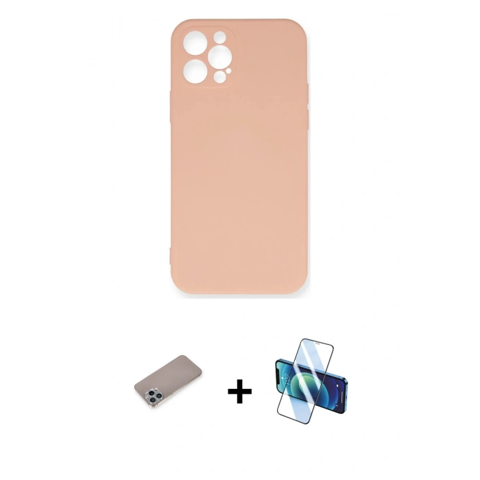 MARSİLYAN™- iPhone 12 Pro Max Kılıf Ahenk Serisi - Siyah 3D Antistatik Seramik Nano Ekran Koruyucu + Shine Kamera Lens Koruma Cam - SABE