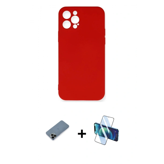 MARSİLYAN™- iPhone 12 Pro Max Kılıf Ahenk Serisi - Siyah 3D Antistatik Seramik Nano Ekran Koruyucu + Shine Kamera Lens Koruma Cam - SH