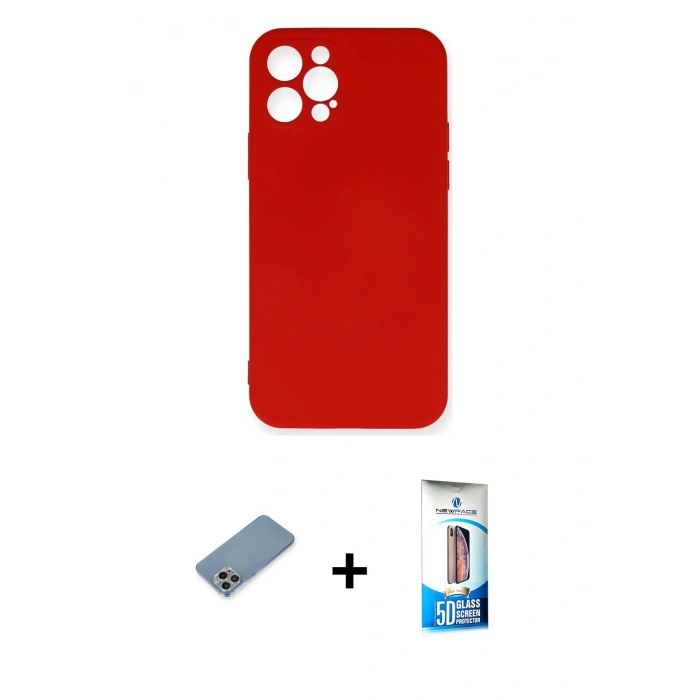 MARSİLYAN™- iPhone 12 Pro Max Kılıf Ahenk Serisi - Siyah 5D Eko Cam Ekran Koruyucu + Shine Kamera Lens Koruma Cam - GI