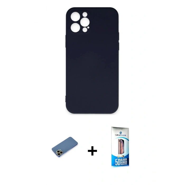 MARSİLYAN™- iPhone 12 Pro Max Kılıf Ahenk Serisi - Siyah 5D Eko Cam Ekran Koruyucu + Shine Kamera Lens Koruma Cam - GD