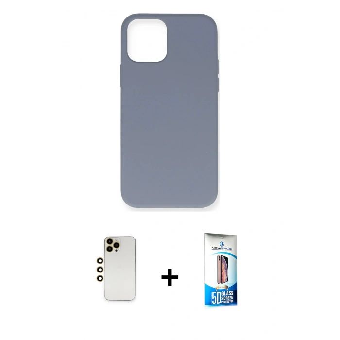 MARSİLYAN™- iPhone 12 Pro Max Kılıf Ahenk Serisi - Siyah 5D Eko Cam Ekran Koruyucu + Shine Kamera Lens - GD