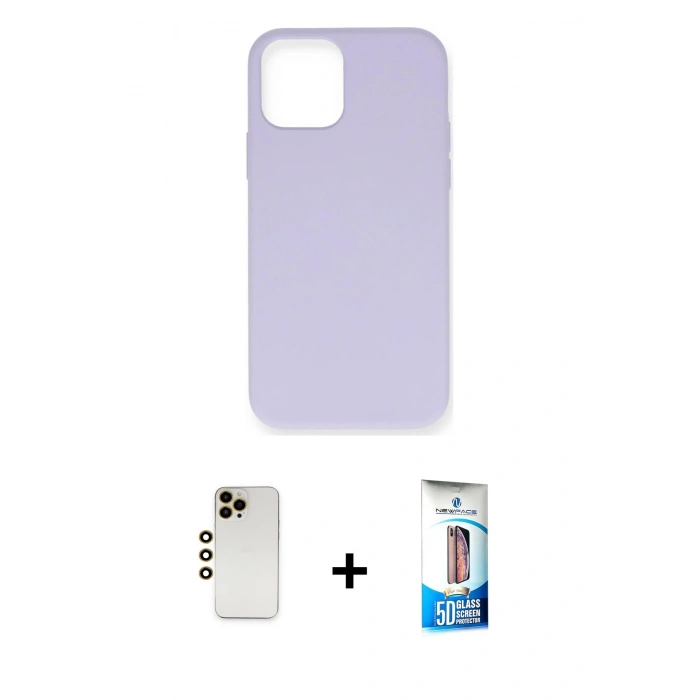 MARSİLYAN™- iPhone 12 Pro Max Kılıf Ahenk Serisi - Siyah 5D Eko Cam Ekran Koruyucu + Shine Kamera Lens - GD