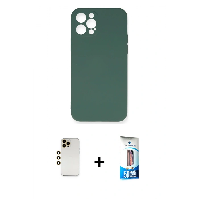 MARSİLYAN™- iPhone 12 Pro Max Kılıf Ahenk Serisi - Siyah 5D Eko Cam Ekran Koruyucu + Shine Kamera Lens - GD