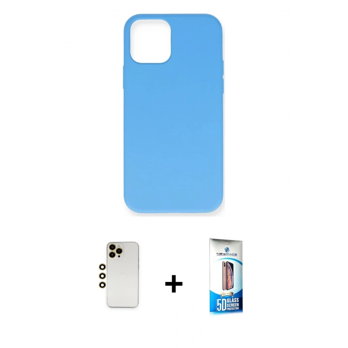 MARSİLYAN™- iPhone 12 Pro Max Kılıf Ahenk Serisi - Siyah 5D Eko Cam Ekran Koruyucu + Shine Kamera Lens - GD