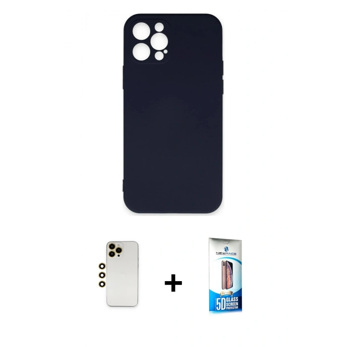 MARSİLYAN™- iPhone 12 Pro Max Kılıf Ahenk Serisi - Siyah 5D Eko Cam Ekran Koruyucu + Shine Kamera Lens - GD