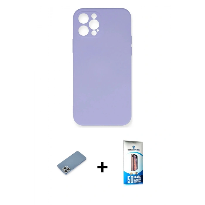 MARSİLYAN™- iPhone 12 Pro Max Kılıf Ahenk Serisi - Siyah 5D Eko Cam Ekran Koruyucu + Shine Kamera Lens Koruma Cam - GS