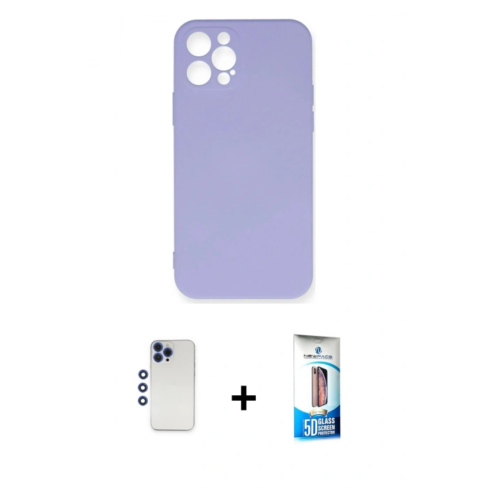 MARSİLYAN™- iPhone 12 Pro Max Kılıf Ahenk Serisi - Siyah 5D Eko Cam Ekran Koruyucu + Shine Kamera Lens - LT