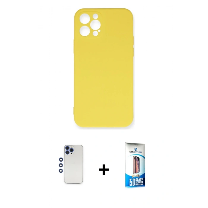 MARSİLYAN™- iPhone 12 Pro Max Kılıf Ahenk Serisi - Siyah 5D Eko Cam Ekran Koruyucu + Shine Kamera Lens - LT
