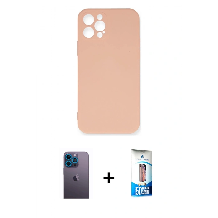 MARSİLYAN™- iPhone 12 Pro Max Kılıf Ahenk Serisi - Siyah 5D Eko Cam Ekran Koruyucu + Neon Fosforlu Kamera Lens - MI