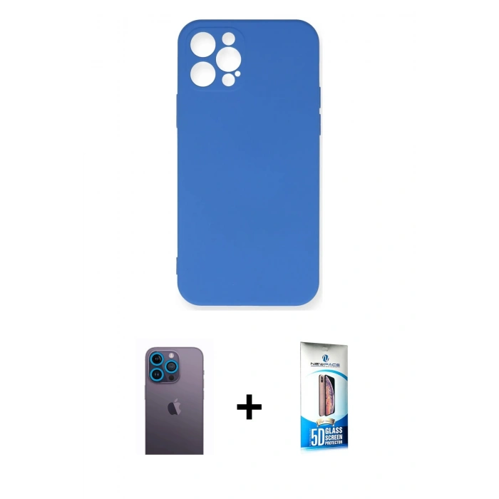 MARSİLYAN™- iPhone 12 Pro Max Kılıf Ahenk Serisi - Siyah 5D Eko Cam Ekran Koruyucu + Neon Fosforlu Kamera Lens - MI