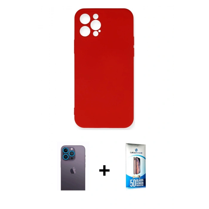 MARSİLYAN™- iPhone 12 Pro Max Kılıf Ahenk Serisi - Siyah 5D Eko Cam Ekran Koruyucu + Neon Fosforlu Kamera Lens - MI