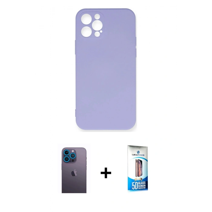 MARSİLYAN™- iPhone 12 Pro Max Kılıf Ahenk Serisi - Siyah 5D Eko Cam Ekran Koruyucu + Neon Fosforlu Kamera Lens - MI
