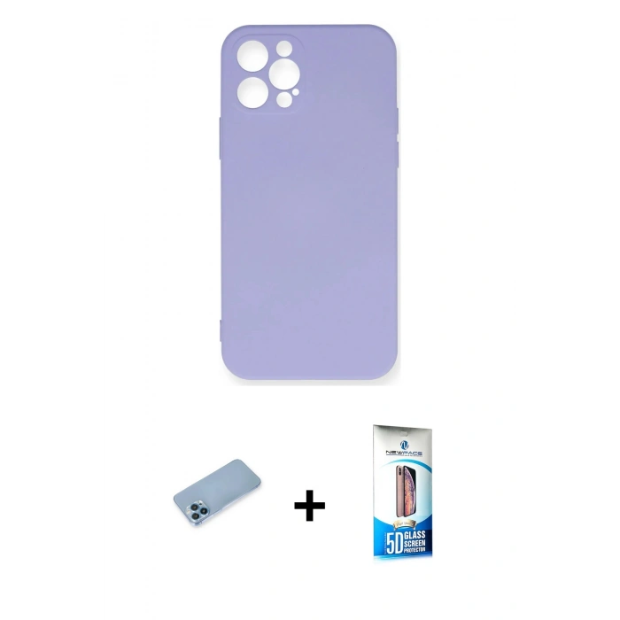 MARSİLYAN™- iPhone 12 Pro Max Kılıf Ahenk Serisi - Siyah 5D Eko Cam Ekran Koruyucu + Shine Kamera Lens Koruma Cam - MI