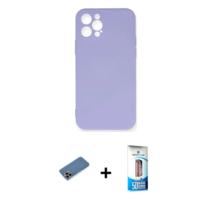 MARSİLYAN™- iPhone 12 Pro Max Kılıf Ahenk Serisi - Siyah 5D Eko Cam Ekran Koruyucu + Shine Kamera Lens Koruma Cam - GD