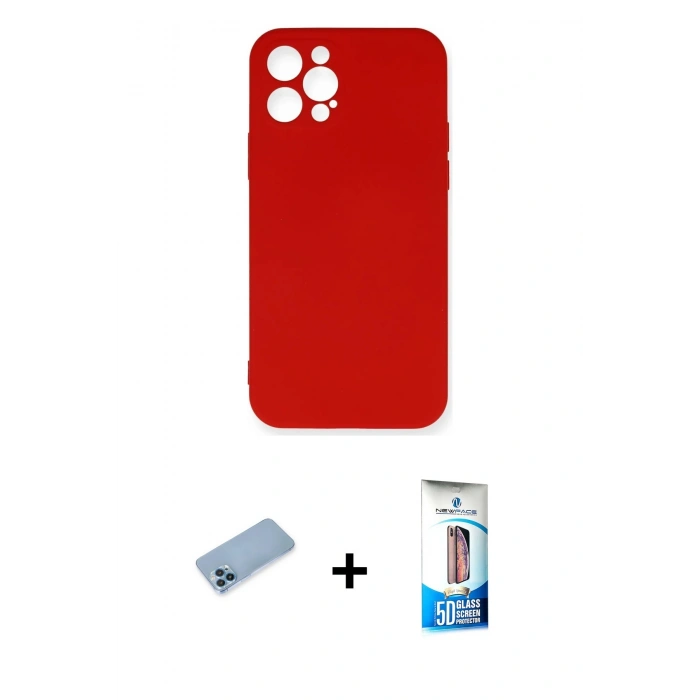 MARSİLYAN™- iPhone 12 Pro Max Kılıf Ahenk Serisi - Siyah 5D Eko Cam Ekran Koruyucu + Shine Kamera Lens Koruma Cam - MI