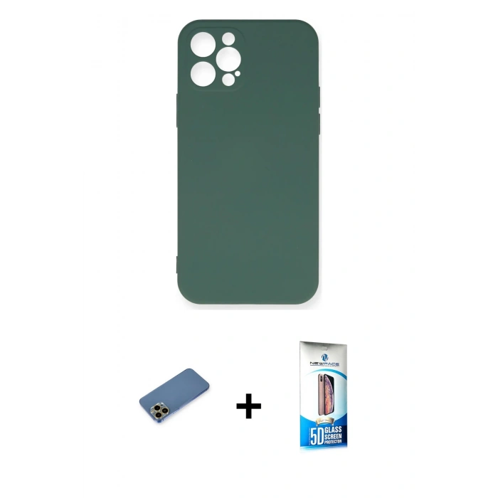 MARSİLYAN™- iPhone 12 Pro Max Kılıf Ahenk Serisi - Siyah 5D Eko Cam Ekran Koruyucu + Shine Kamera Lens Koruma Cam - GD
