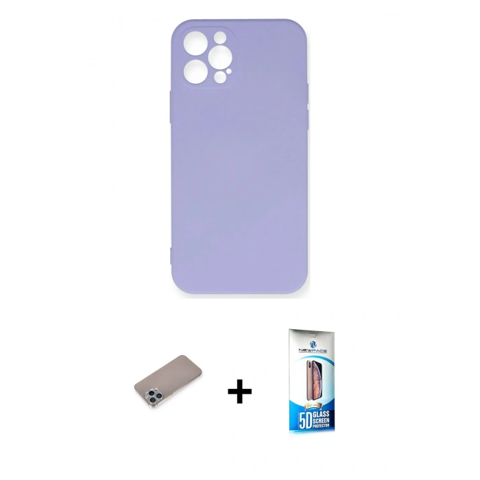 MARSİLYAN™- iPhone 12 Pro Max Kılıf Ahenk Serisi - Siyah 5D Eko Cam Ekran Koruyucu + Shine Kamera Lens Koruma Cam - SABE