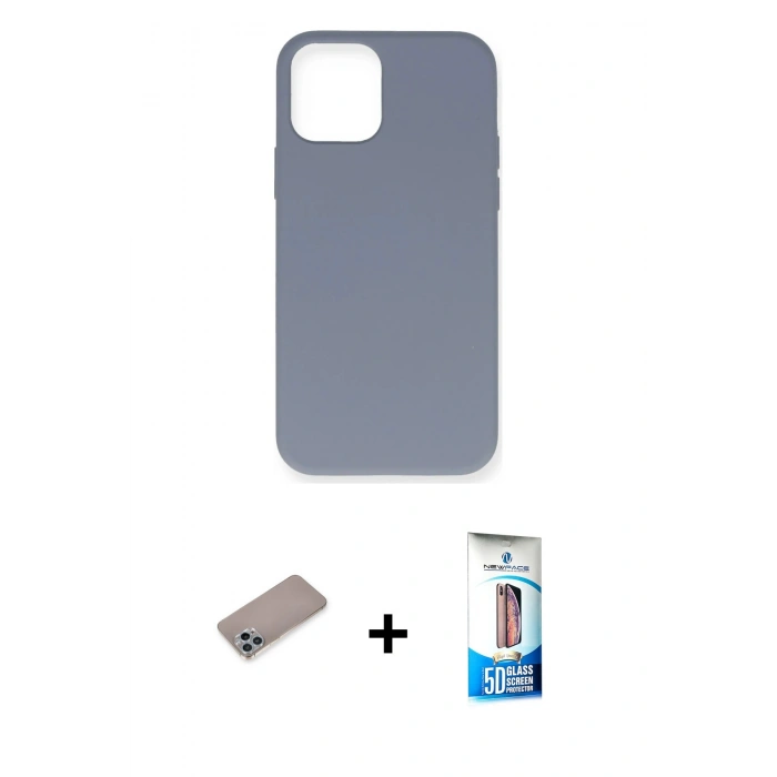 MARSİLYAN™- iPhone 12 Pro Max Kılıf Ahenk Serisi - Siyah 5D Eko Cam Ekran Koruyucu + Shine Kamera Lens Koruma Cam - SABE