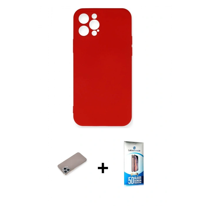 MARSİLYAN™- iPhone 12 Pro Max Kılıf Ahenk Serisi - Siyah 5D Eko Cam Ekran Koruyucu + Shine Kamera Lens Koruma Cam - SABE