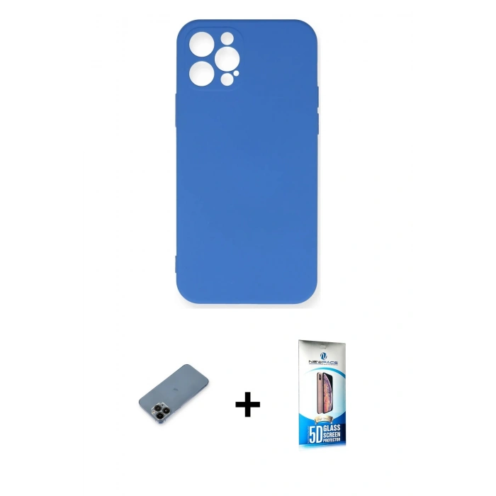 MARSİLYAN™- iPhone 12 Pro Max Kılıf Ahenk Serisi - Siyah 5D Eko Cam Ekran Koruyucu + Shine Kamera Lens Koruma Cam - SH