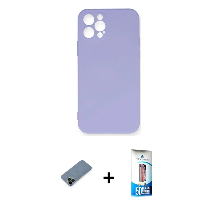 MARSİLYAN™- iPhone 12 Pro Max Kılıf Ahenk Serisi - Siyah 5D Eko Cam Ekran Koruyucu + Shine Kamera Lens Koruma Cam - SH