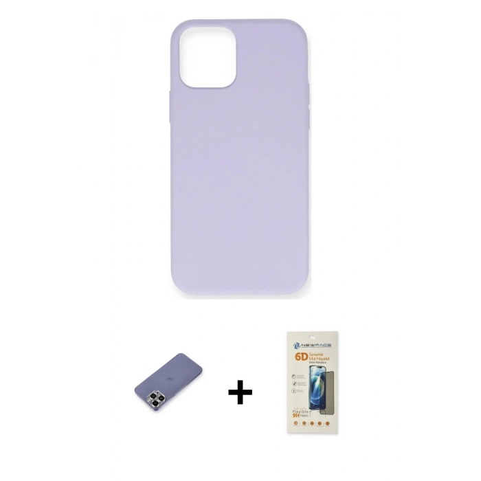 MARSİLYAN™- iPhone 12 Pro Max Kılıf Ahenk Serisi - Siyah 6D Mat Seramik Hayalet Nano Ekran Koruyucu + Gold Metal Kamera Lens Koruma Cam