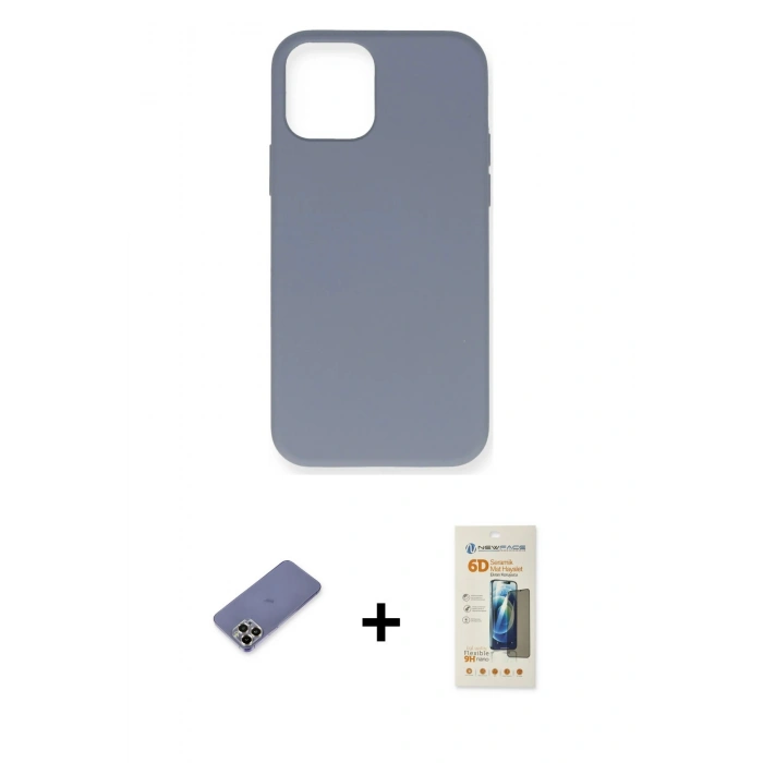 MARSİLYAN™- iPhone 12 Pro Max Kılıf Ahenk Serisi - Siyah 6D Mat Seramik Hayalet Nano Ekran Koruyucu + Gold Metal Kamera Lens Koruma Cam