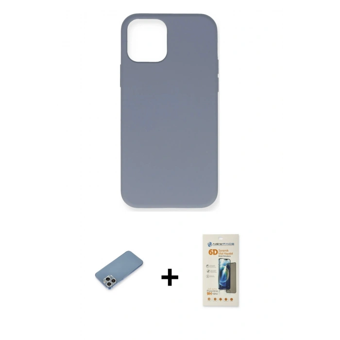 MARSİLYAN™- iPhone 12 Pro Max Kılıf Ahenk Serisi - Siyah 6D Mat Seramik Hayalet Nano Ekran Koruyucu + Gümüş Shine Kamera Lens Koruma Cam