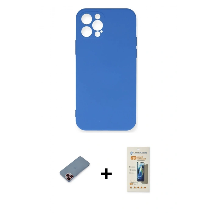 MARSİLYAN™- iPhone 12 Pro Max Kılıf Ahenk Serisi - Siyah 6D Mat Seramik Hayalet Nano Ekran Koruyucu + Kırmızı Metal Kamera Lens Koruma Cam