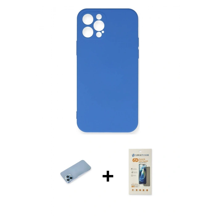 MARSİLYAN™- iPhone 12 Pro Max Kılıf Ahenk Serisi - Siyah 6D Mat Seramik Hayalet Nano Ekran Koruyucu + Shine Kamera Lens Koruma Cam - MI